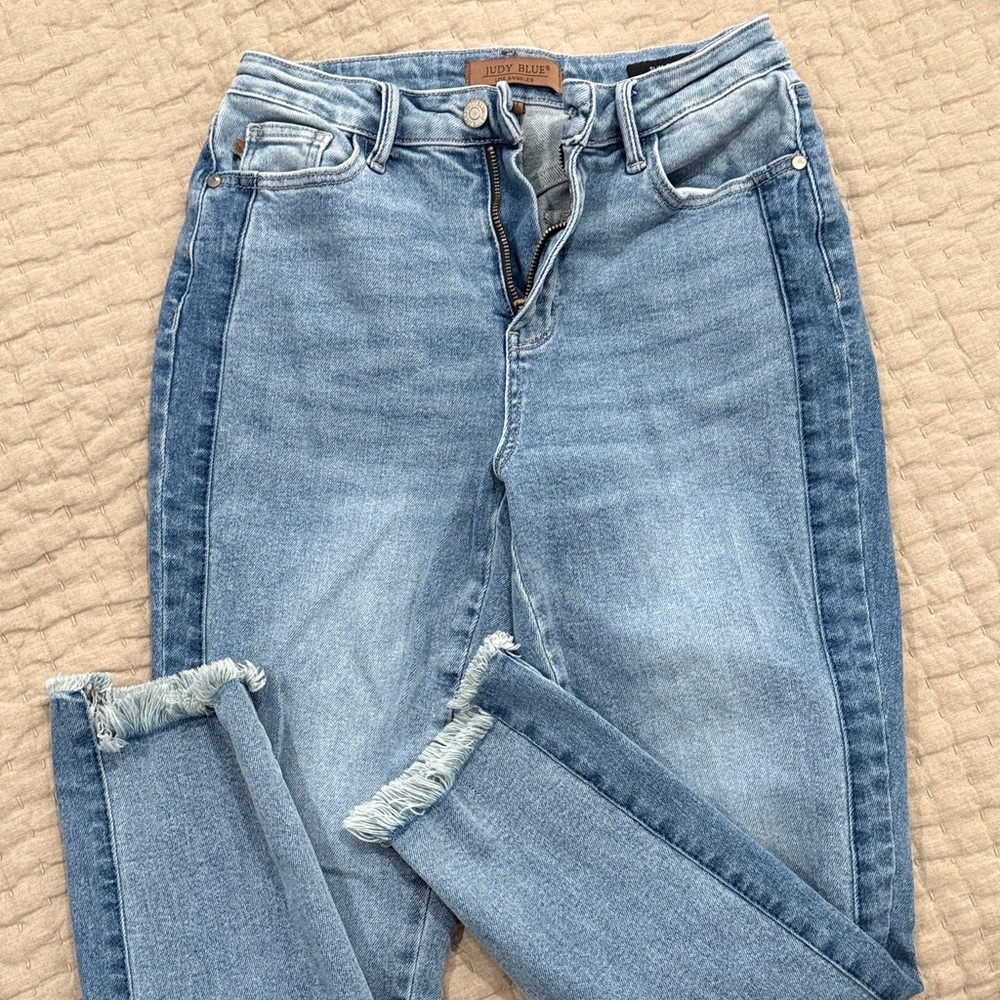 Judy Blue Two-Tone Blue Skinny Jeans